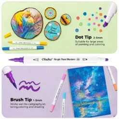 Ohuhu 36 Colors Acrylic Paint Markers: Dual-Tipped Fine & Dot Paint Pens -Ohuhu Store 3.DOt Brush