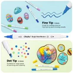 Ohuhu 36 Colors Acrylic Paint Markers: Dual-Tipped Fine & Dot Paint Pens -Ohuhu Store 3.Fine Dot