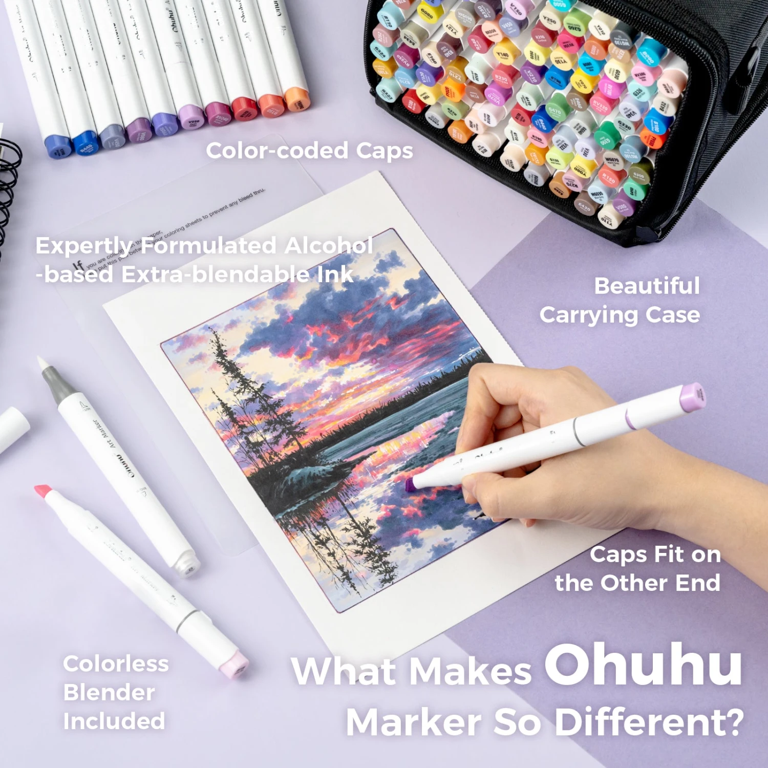 Ohuhu Honolulu 104-Color Dual Tip Alcohol Art Markers with Brush & Chisel 17 Ohuhu Honolulu 104-Color Dual Tip Alcohol Art Markers with Brush & Chisel - Image 15