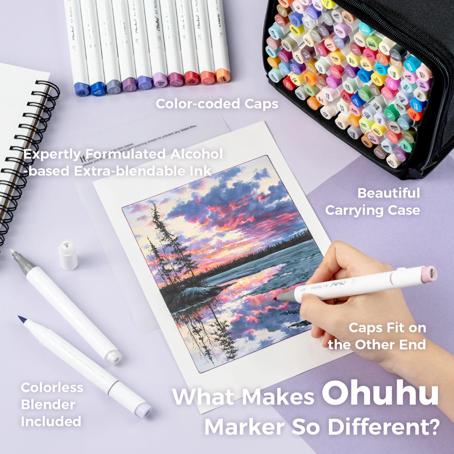 Ohuhu Honolulu 104-Color Dual Tip Alcohol Art Markers with Brush & Chisel 14 Ohuhu Honolulu 104-Color Dual Tip Alcohol Art Markers with Brush & Chisel - Image 12