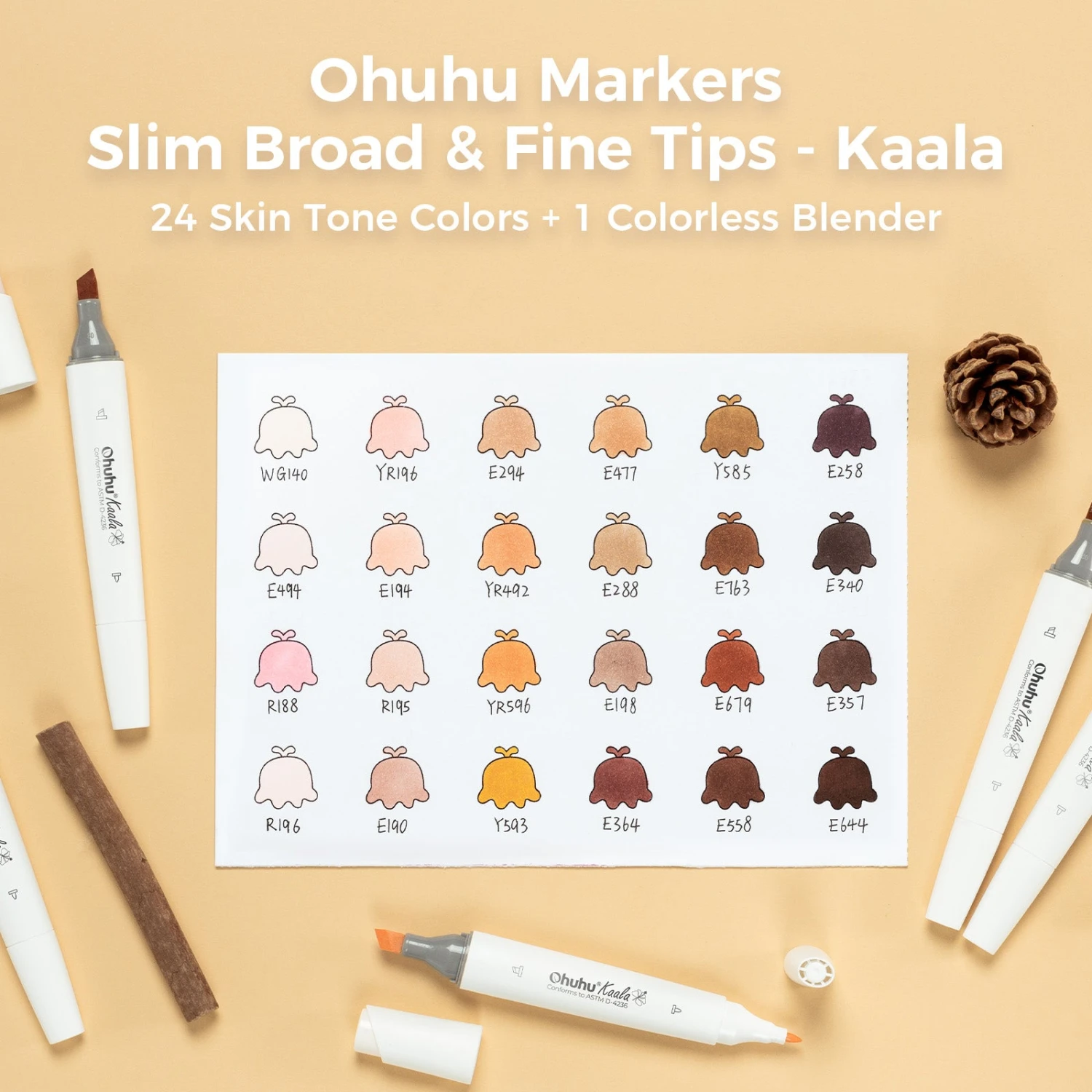 Ohuhu Kaala Four Tones 60-Count Slim Broad & Fine Dual Tip Alcohol Markers 21 Ohuhu Kaala Four Tones 60-Count Slim Broad & Fine Dual Tip Alcohol Markers - Image 19