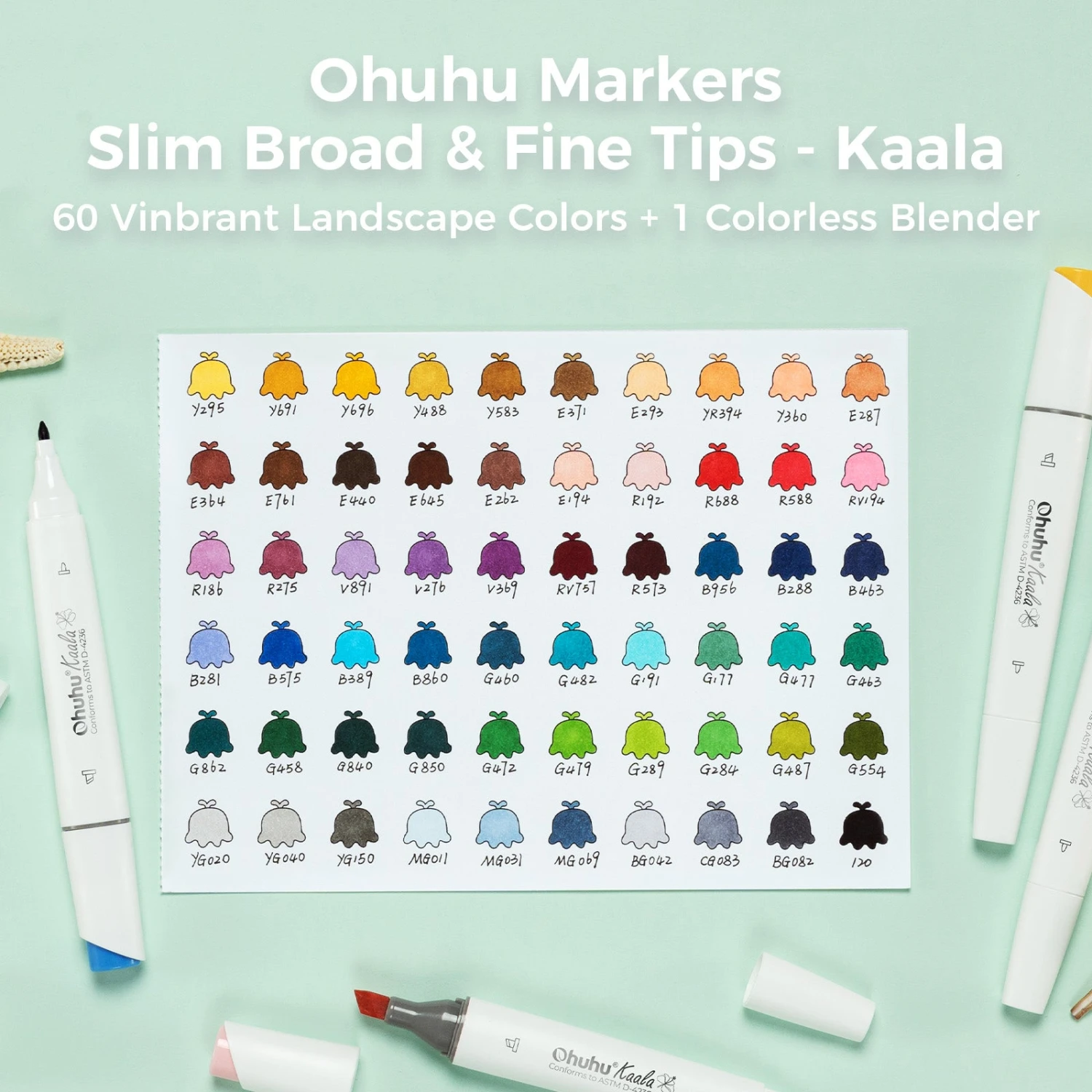 Ohuhu Kaala Four Tones 60-Count Slim Broad & Fine Dual Tip Alcohol Markers 14 Ohuhu Kaala Four Tones 60-Count Slim Broad & Fine Dual Tip Alcohol Markers - Image 12