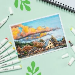 Ohuhu Kaala Four Tones 60-Count Slim Broad & Fine Dual Tip Alcohol Markers 35 Ohuhu Kaala Four Tones 60-Count Slim Broad & Fine Dual Tip Alcohol Markers -Ohuhu Store Kaala Landscapetone 60 color 6