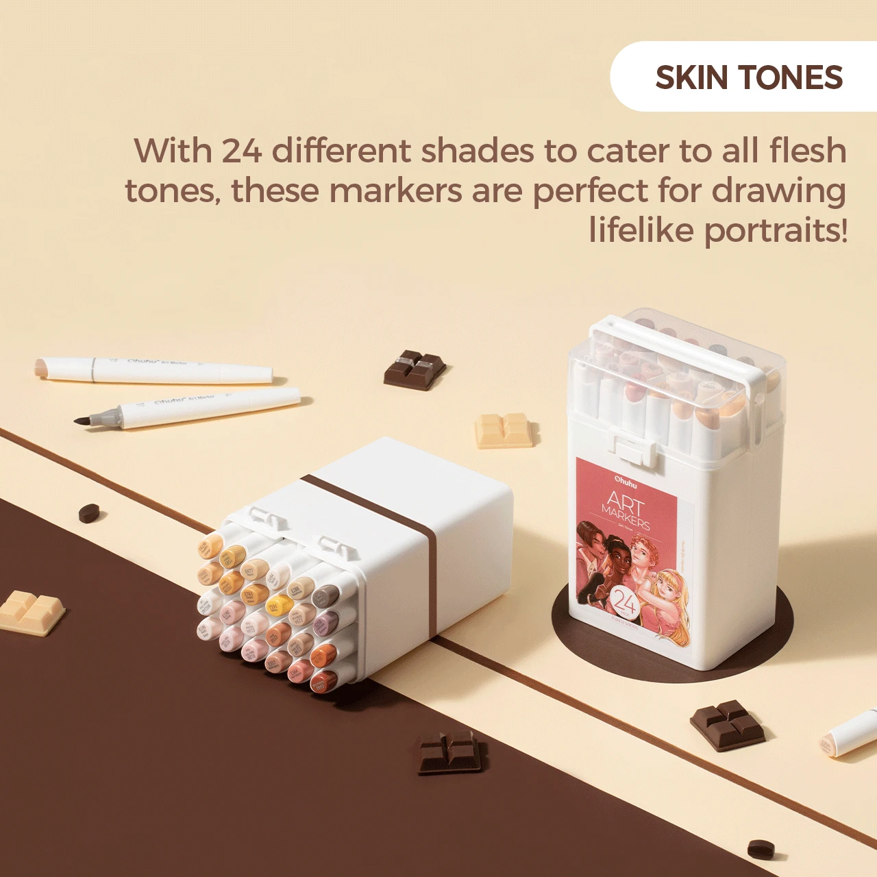 Ohuhu Kaala Four Tones 60-Count Slim Broad & Fine Dual Tip Alcohol Markers 6 Ohuhu Kaala Four Tones 60-Count Slim Broad & Fine Dual Tip Alcohol Markers - Image 4