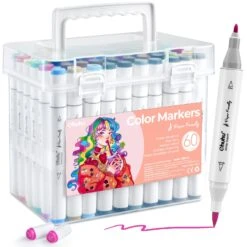 Ohuhu 60 Colors Water-Based Markers - Dual Tip Brush & Fine Tip Set