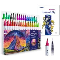 Ohuhu 36-Color Watercolor Brush Marker Set with Pad & Water Brush