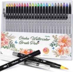 Ohuhu Watercolor Brush Markers Set - 24 Vibrant Colors for Art & Lettering