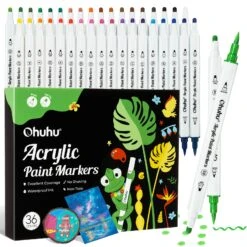 Ohuhu 36 Colors Acrylic Paint Markers: Dual-Tipped Fine & Dot Paint Pens