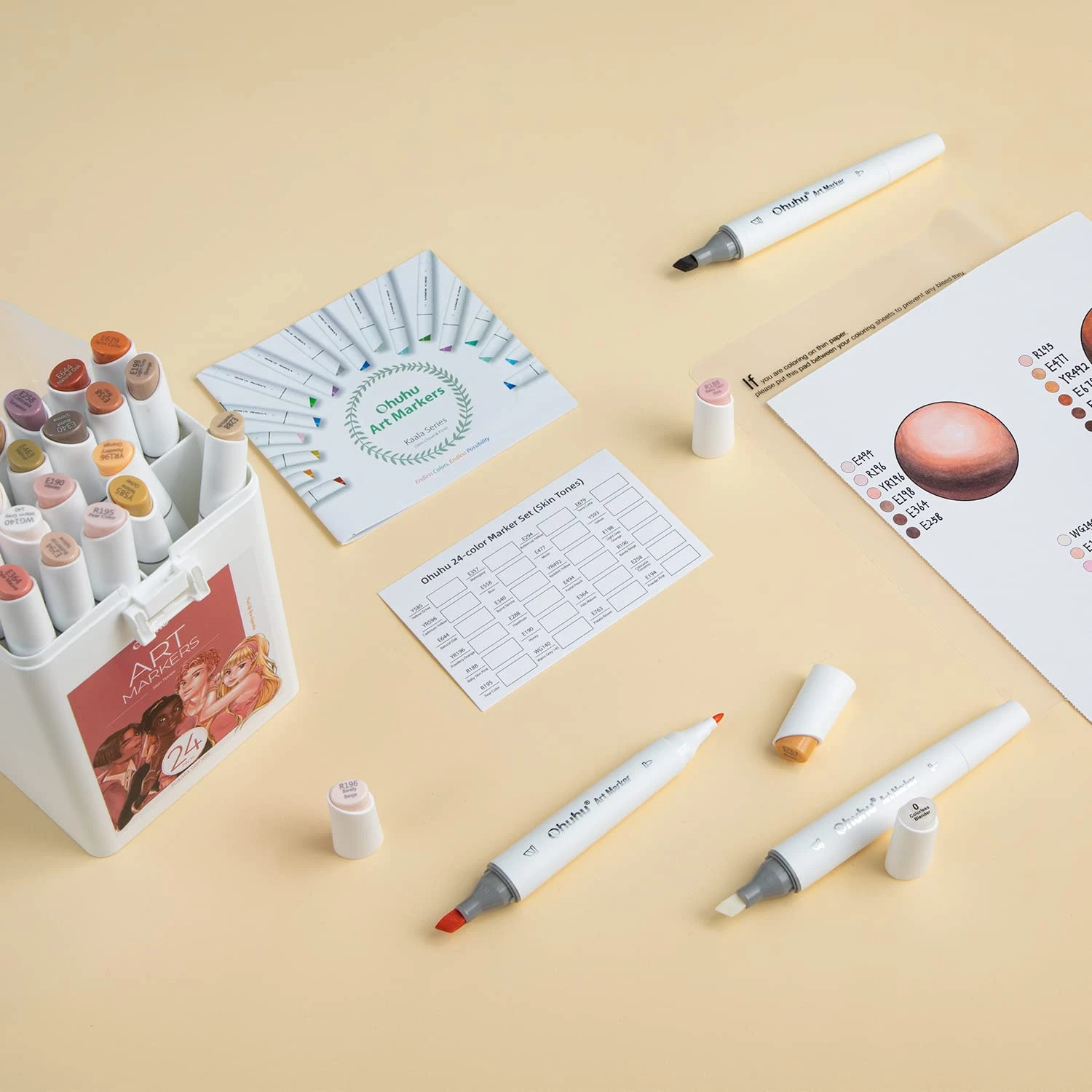 Ohuhu Kaala Dual Tip Alcohol Markers - 24 Professional Skin Tone Set 10 Ohuhu Kaala Dual Tip Alcohol Markers - 24 Professional Skin Tone Set - Image 8