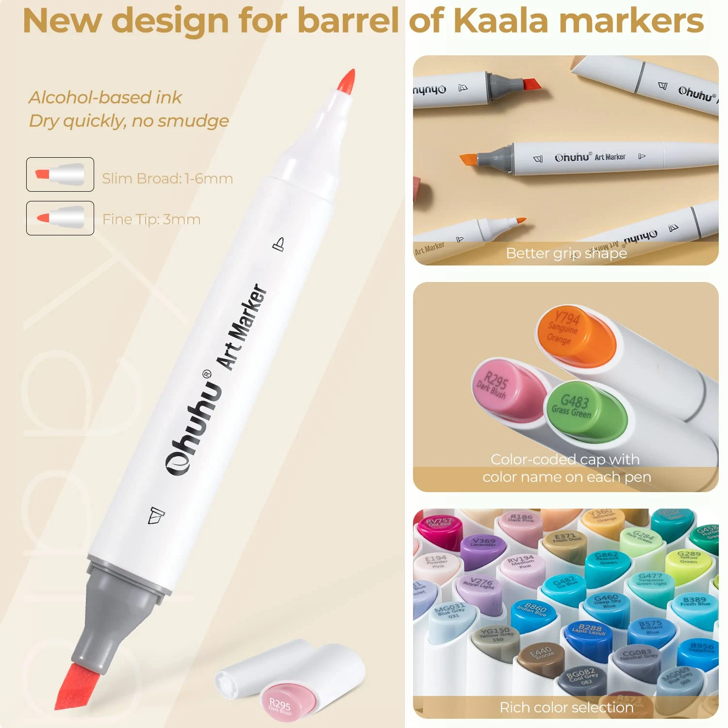 Ohuhu Kaala Dual Tip Alcohol Markers - 24 Professional Skin Tone Set 8 Ohuhu Kaala Dual Tip Alcohol Markers - 24 Professional Skin Tone Set - Image 6