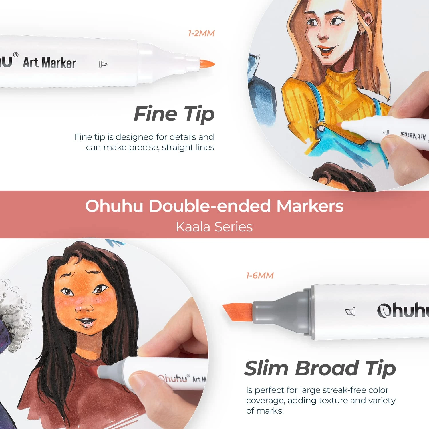 Ohuhu Kaala Dual Tip Alcohol Markers - 24 Professional Skin Tone Set 6 Ohuhu Kaala Dual Tip Alcohol Markers - 24 Professional Skin Tone Set - Image 4